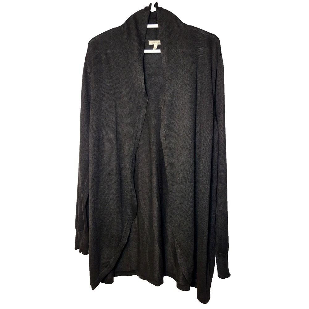 Ella Moss Karla‎ Black Open Front Long Sleeve Fine Knit Cardigan Size XL Neutral